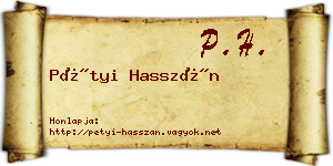 Pétyi Hasszán névjegykártya